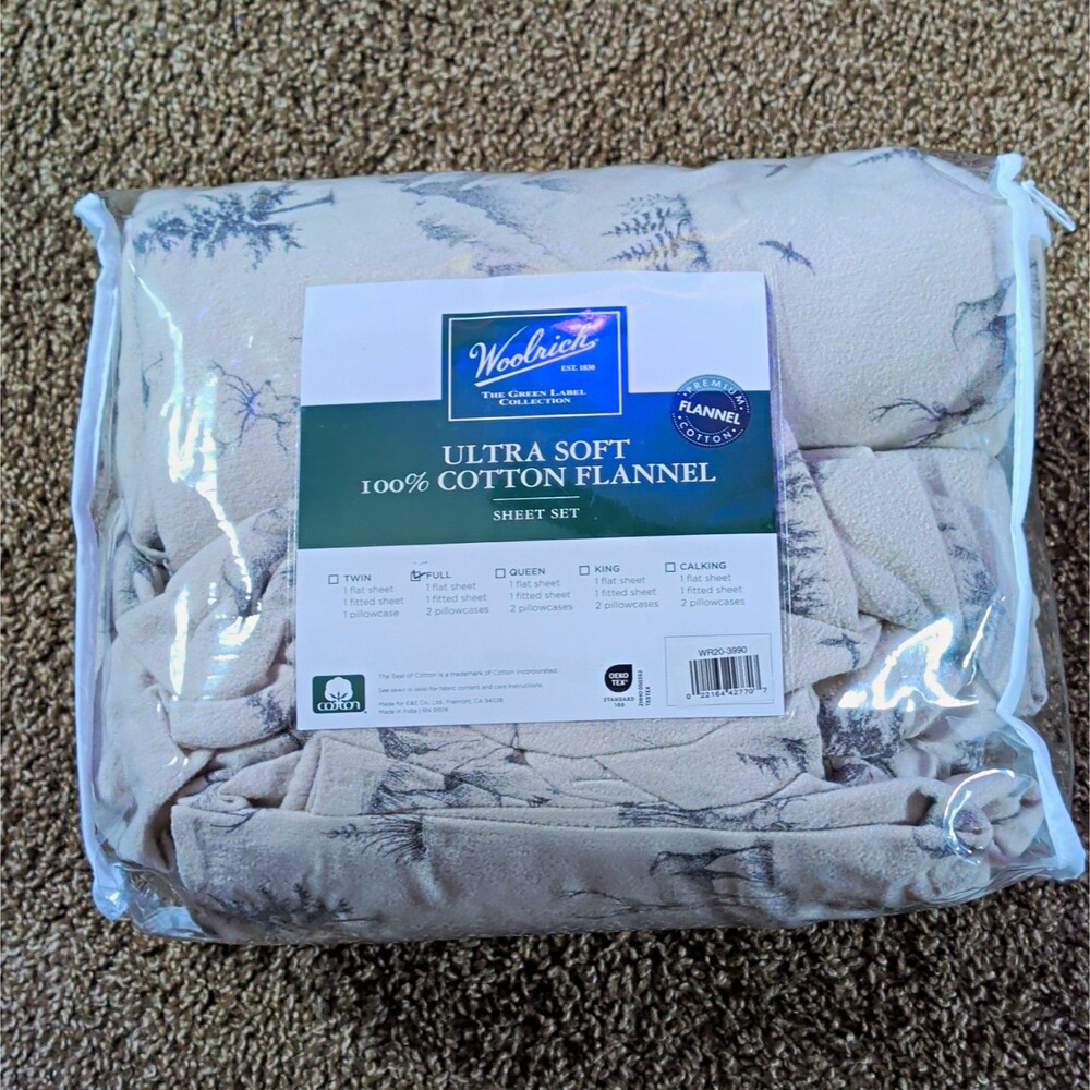Woolrich Ultra Soft Cotton Flannel Sheet Set Deer 4 Piece Beige Full WR20-3990